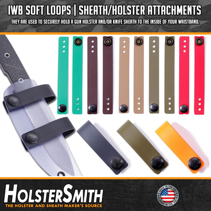 IWB Soft Belt Loops - Black – w/Heavy Duty Rubberized Nylon Pull-The-Dot Security Snaps & Mounting Hardware - Holster Loops for IWB Carry - (Fits 1.25" to 2.00" Belts (Adjustable) - (Pair)