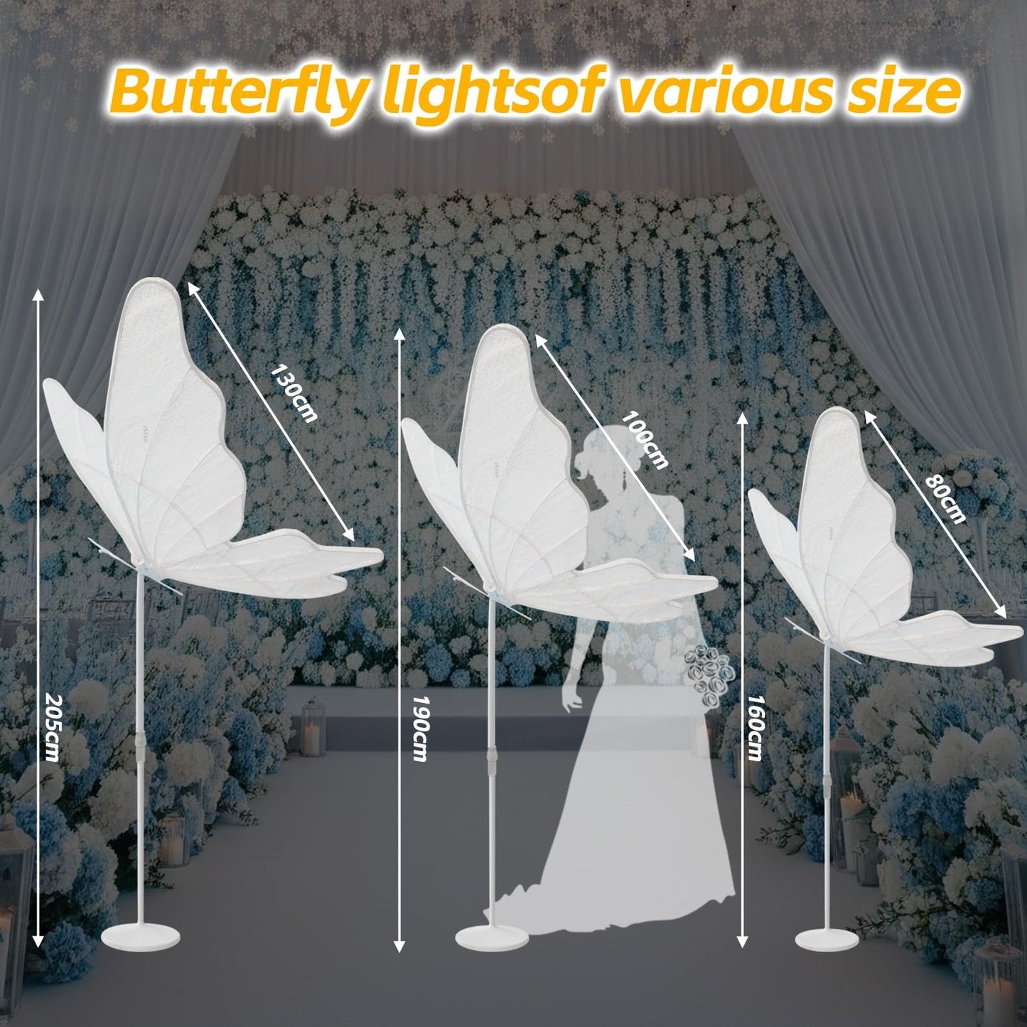 Lakexus 51 INCH Creative Butterfly Floor Lamp - 1pcs Wedding Romantic Hanging Decoration Lights Fixture, Butterfly Ceiling Light for Wedding, Party, Christmas, Adjustable Height Creative Props, White