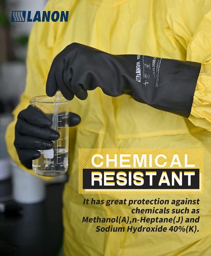 LANON Rubber Chemical Resistant Gloves, Reusable Heavy-duty Safety Work Gloves, Acid & Alkali Protection, Non-Slip, Large