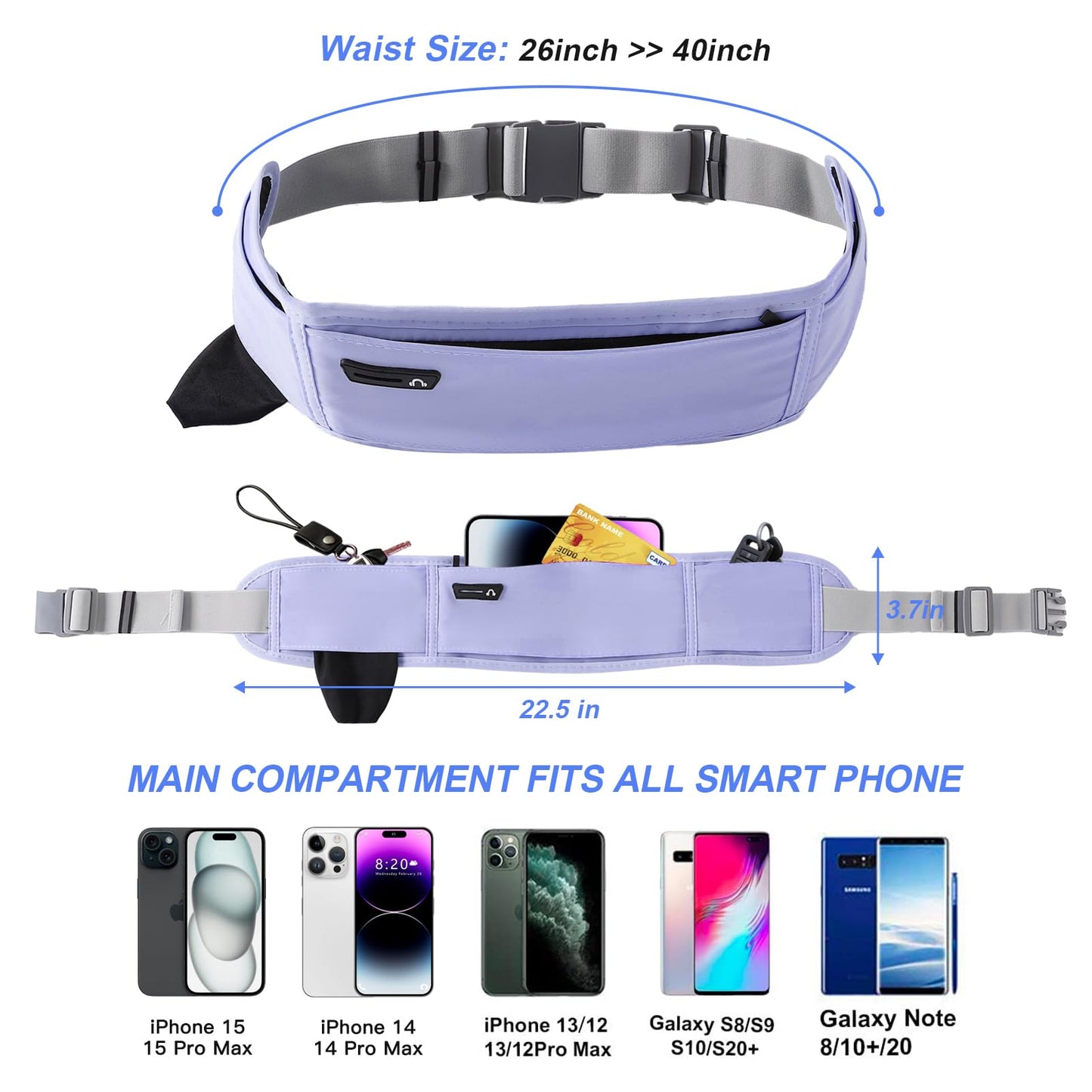 Running Hydration Belt with Water Bottle Holder for Men Women, Bounce-Free Phone Storage Waist Pack, Reflective Adjustable Marathon Belt for Jogging Trail Running,Fits All Phones(Blue)