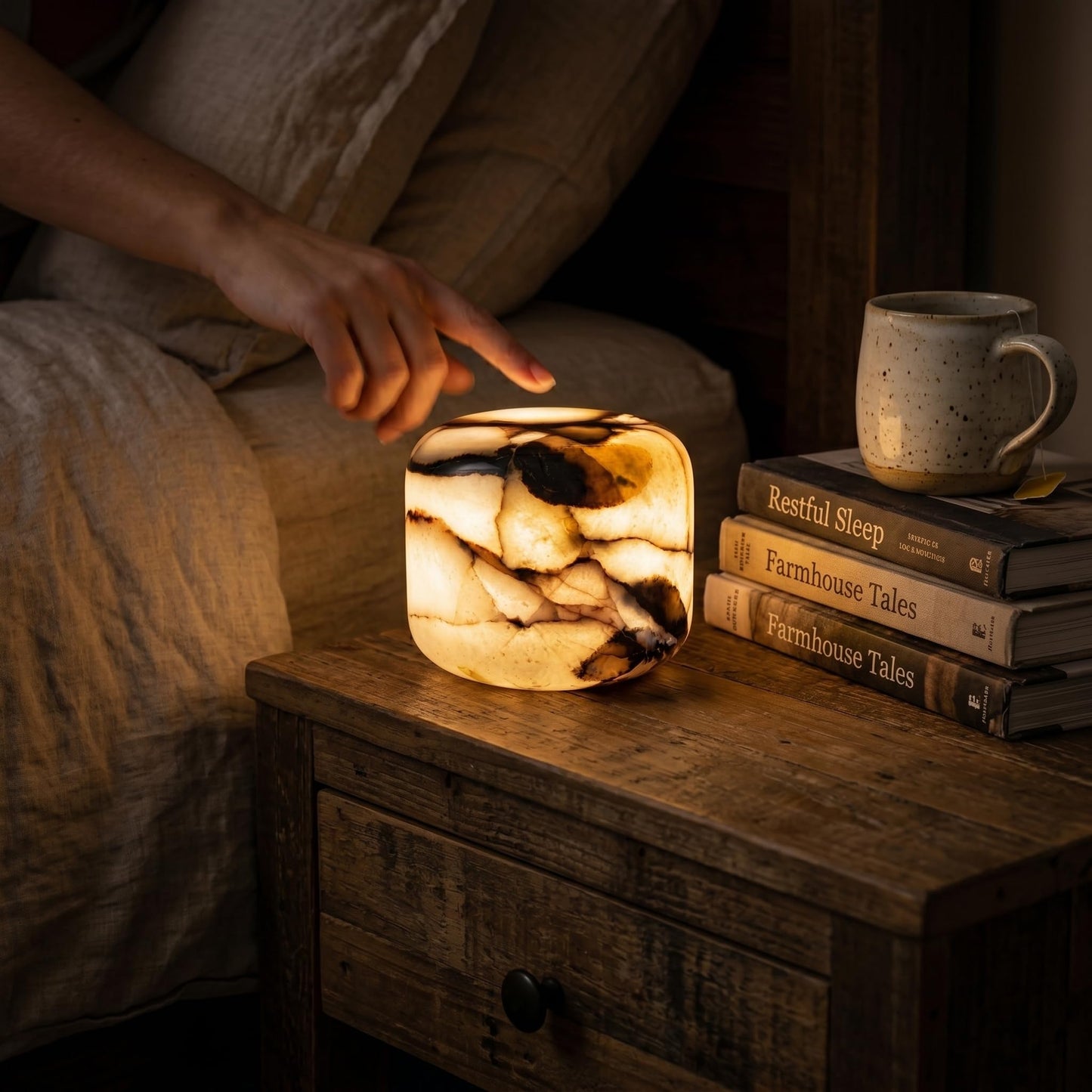 Lierlava Natural Marble Lamp, Cordless Rechargeable Tap Light, 3-Way Dimmable Ambient Stone Glow Lamp, Portable Zen Decor Gift for Bedroom Desk Shelf