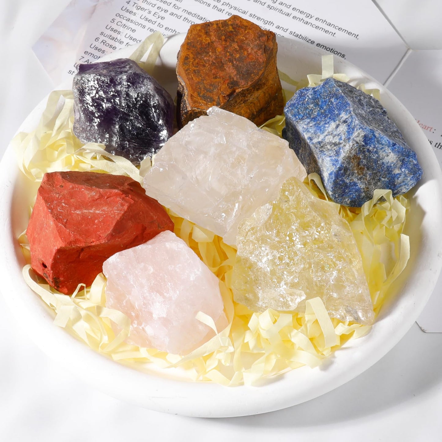 Hazms 7pcs Crystals and Healing Stones with Wooden Gift Box, Raw Healing Crystals and Chakra Stones Set, Rose Quartz, Amethyst, Clear Quartz for Meditation Yoga Healing Protection-Gift for Women