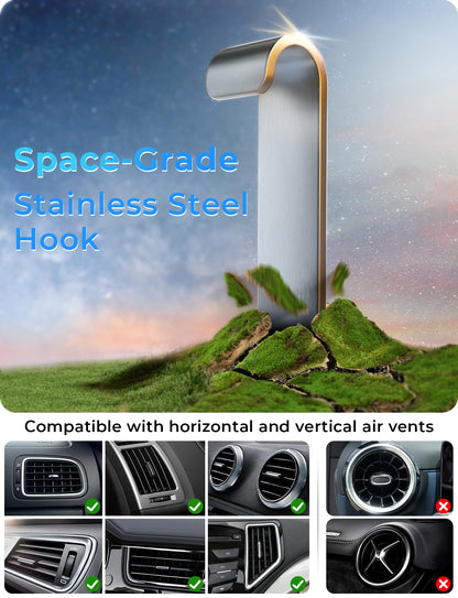 Phone Holder for Car Vent: [Never Blocking] Air Vent Cell Phones Mount, Quick Release Car Phone Mount with Stable Hook Clip, 360° Rotation Mobile Phone Automobile Cradle for iPhone Samsung Huawei etc
