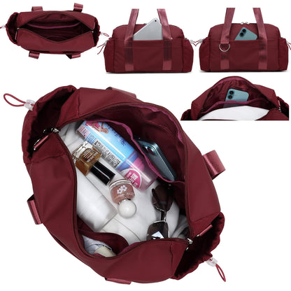 ERTUNA Everyday Mini Gym Bag for Women 2.0, Small Tote with Zipper Compartment Waterproof Travel Duffle Cute Handbag Workout Carry On with Removeable Shoulder Strap & Coin Wallet Easy to Clean-Wine
