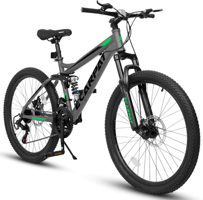 KIAPALNO 27.5 Inch Mountain Bike, Dual Full Suspension 21 Speed Womens Mens Mountain Bikes, Commuter Bike with Carbon Steel Frame and Dual Disc Brakes