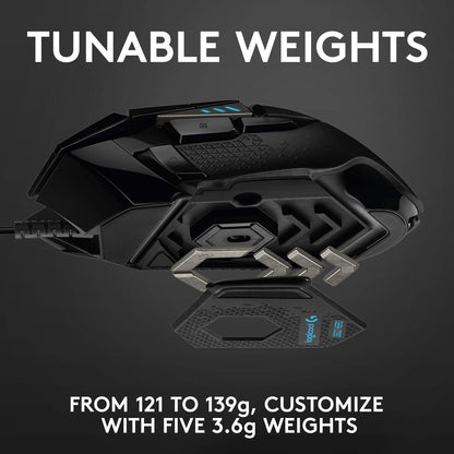 Logitech G502 Lightspeed Wireless Gaming Mouse with Hero 25K Sensor, PowerPlay Compatible, Tunable Weights and Lightsync RGB - Black