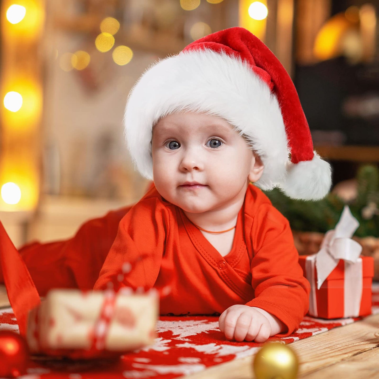 RJVW Baby Santa Hat, Christmas Hat for Infant,Xmas Holiday Hat,Unisex Velvet Classic Santa Hat for Christmas New Year