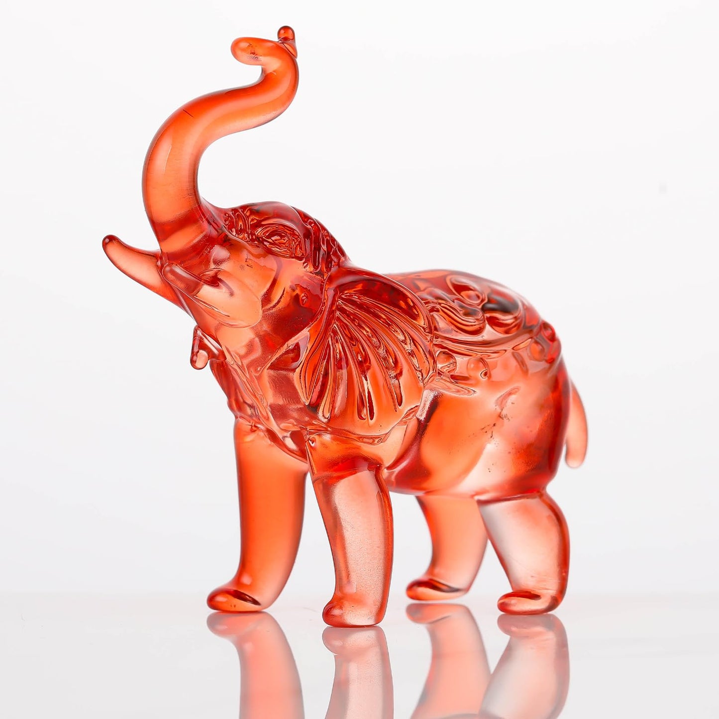 Arikyrist Crystal Elephant Figurine Home Decor, Glass Statue Gifts, Crystal Animals Collectible Tabletop Decoration Elephant Sculpture with Trunk Up (Red)