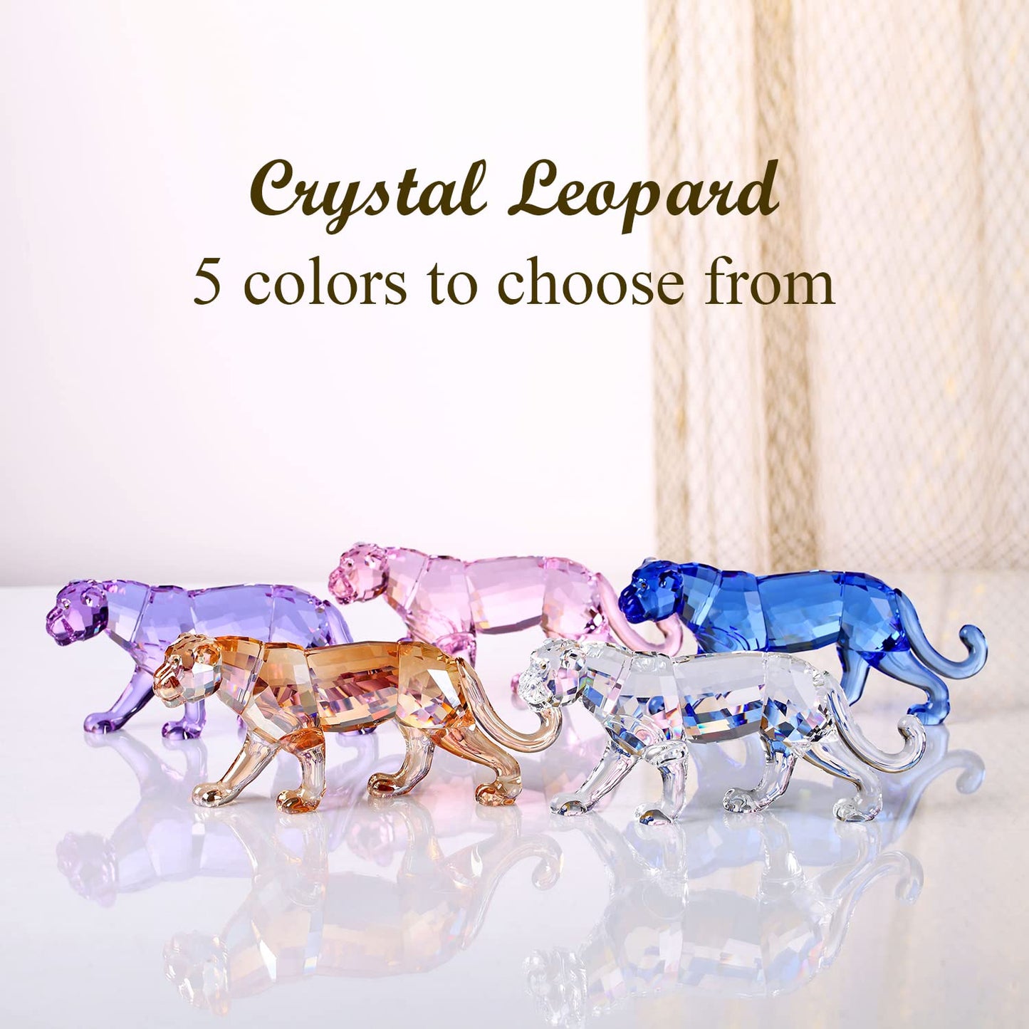 DOJOZ Crystal Leopard Cheetah Realistic Animal Art Figurine Collection Table top Ornament Statue Home Decor (Blue)