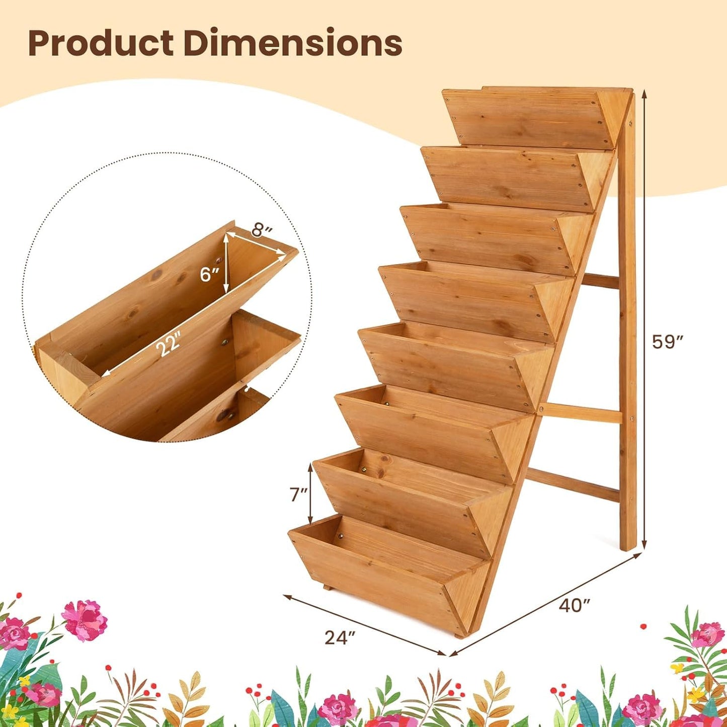 Giantex 8-Tier Wooden Vertical Raised Garden Bed, Freestanding Plant Stand with Legs for Herbs Vegetables Fruits, Indoor Outdoor Tiered Wood Planter Box Flower Rack for Patio, Balcony & Yard