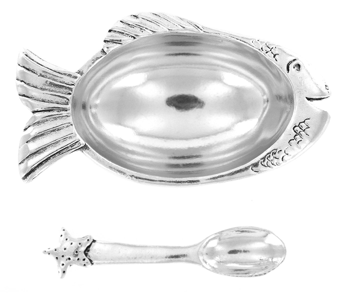 Basic Spirit Fish Salt Cellar w/Spoon Handcrafted Pewter Home Lead-Free SD-9