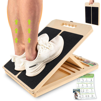 Slant Board for Calf Stretching, Adjustable Portable Wooden Incline Board for Calf Stretcher with Training Poster, 300 Lbs Weight Capacity Physical Therapy Equipment for Leg, Knees, Heel, Ankle
