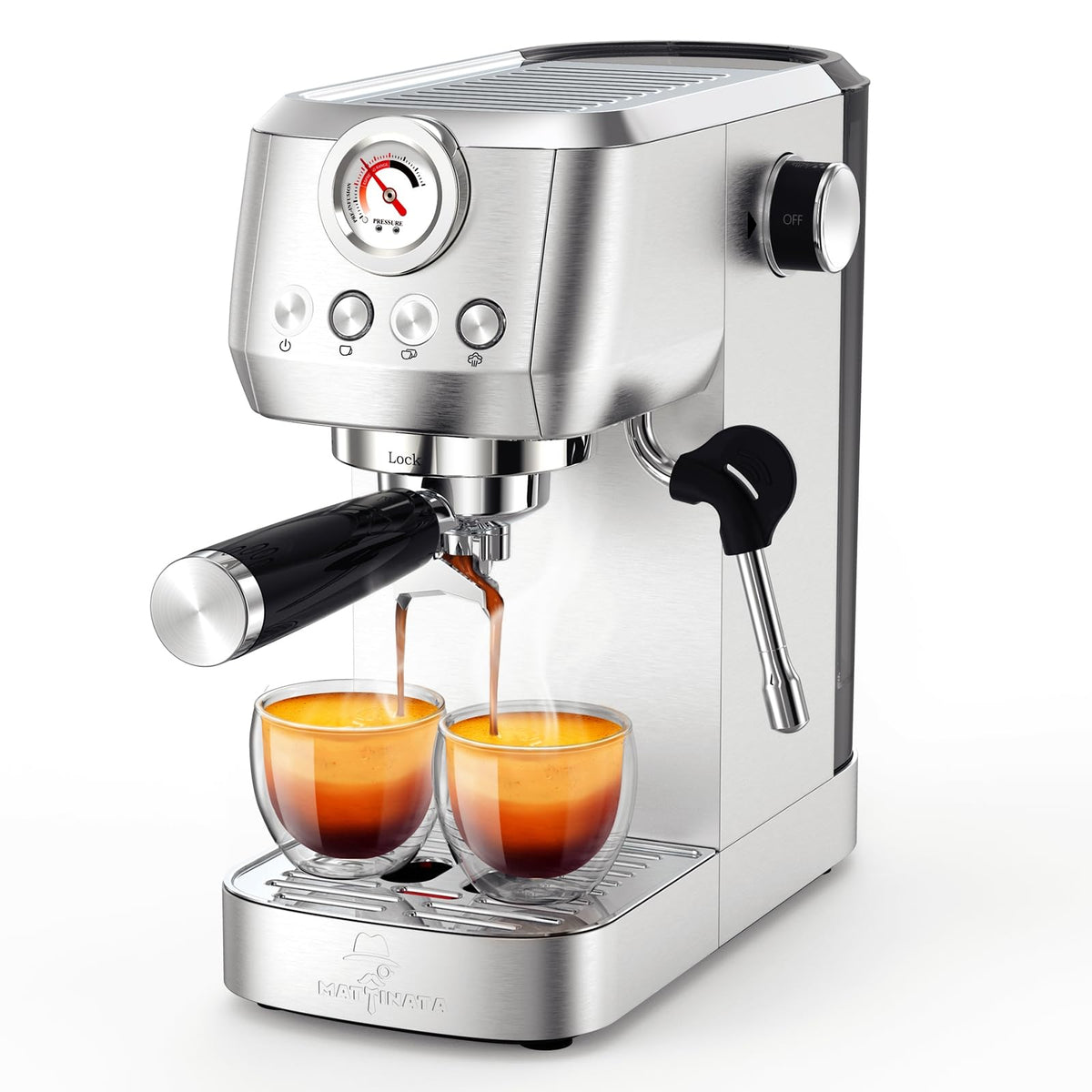 MAttinata Espresso Machine 20 Bar, Espresso Coffee Maker with Professional Milk Frother Steam Wand for Cappuccino & Latte, 49oz Removable Water Tank for Home, Stainless Steel