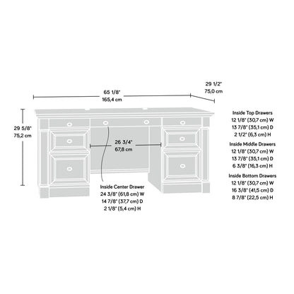Sauder Palladia Office Desk with Drawers, Executive Desk with File Cabinet Storage, Cable Management, Keyboard Tray, in Select Cherry Finish