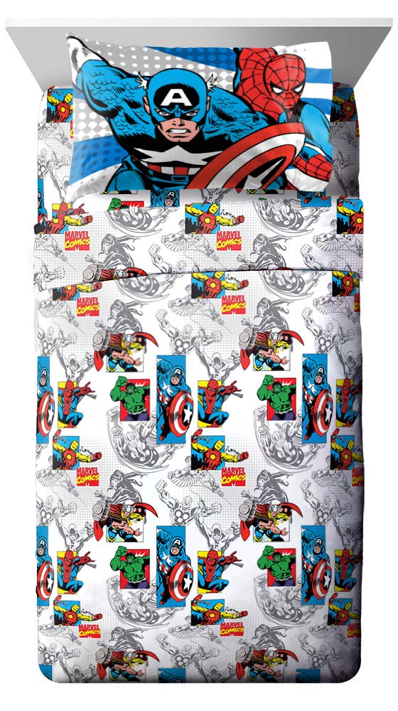 Jay Franco Kids Sheet Set with Fitted, Flat Sheets & Pillow Cover - Ultra-Soft Bedding with Pillowcase for Room Decor, White - Avengers, 4 Piece Full
