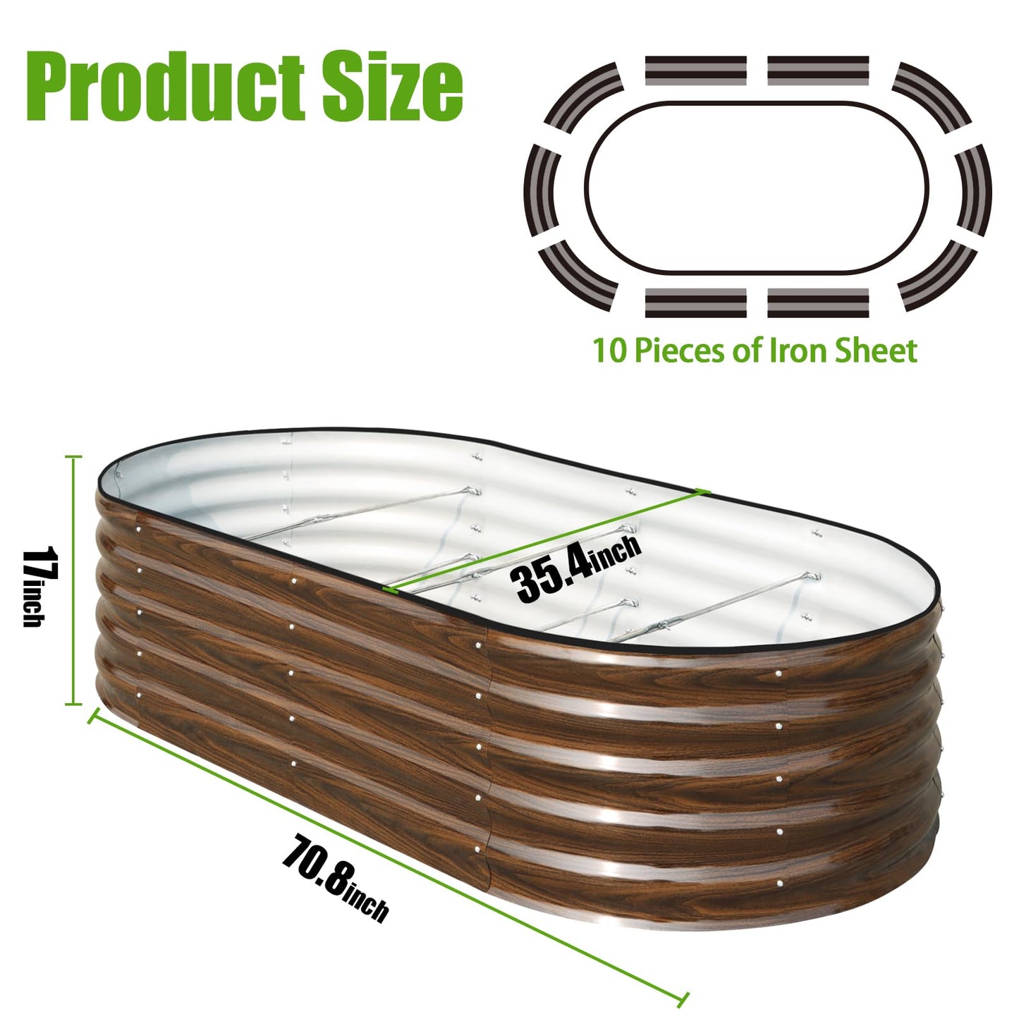 SnugNiture Galvanized Raised Garden Bed, 6x3x1.5ft Oval Metal Planter Box for Planting Outdoor Plants Vegetables