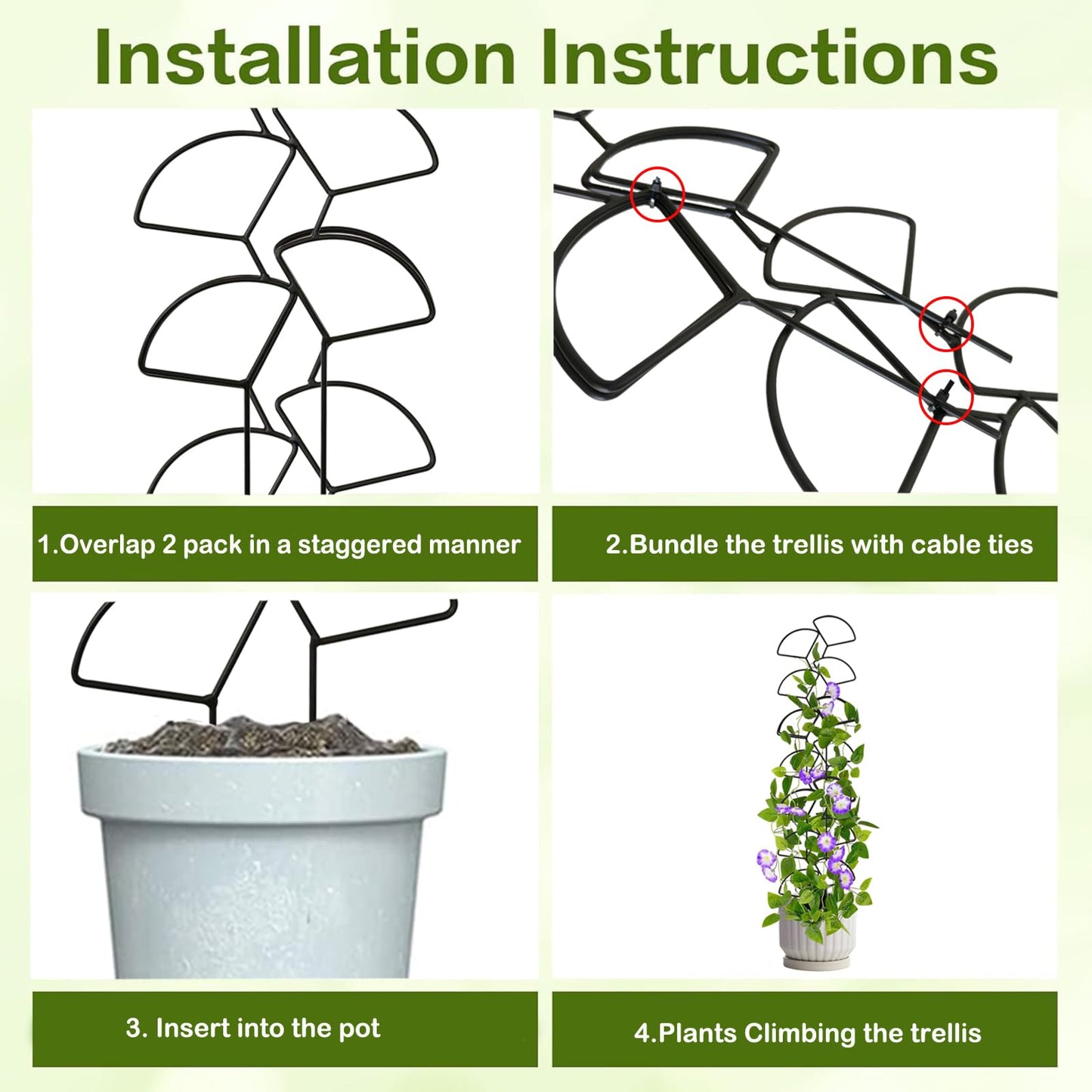 IA Garden Indoor Plant Trellis for Climbing Plants, 3 Pack Stackable Garden Trellis for Potted Plants, Small House Plant Trellis for Vine Ivy Flower Plant Support Outdoor DIY Metal Trellis, Black
