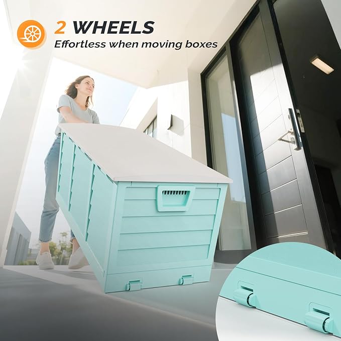 VINGLI 75 Gallon Collapsible Outdoor Storage Box, Simple-to-assemble Plastic Storage Containers with Lid, Patio Deck Box Furniture for Garden, Pool, Balcony, Yard (Green)