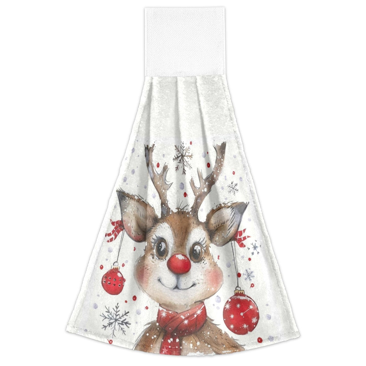 Boccsty Winter Cute Reindeer Fingertip Bath Towels 2 Pcs Xmas Snowflake Christmas Ball Animal Deer Hanging Kitchen Hand Towel Absorbent Dish Cloths for Bathroom Farmhouse Tabletop Home Decor