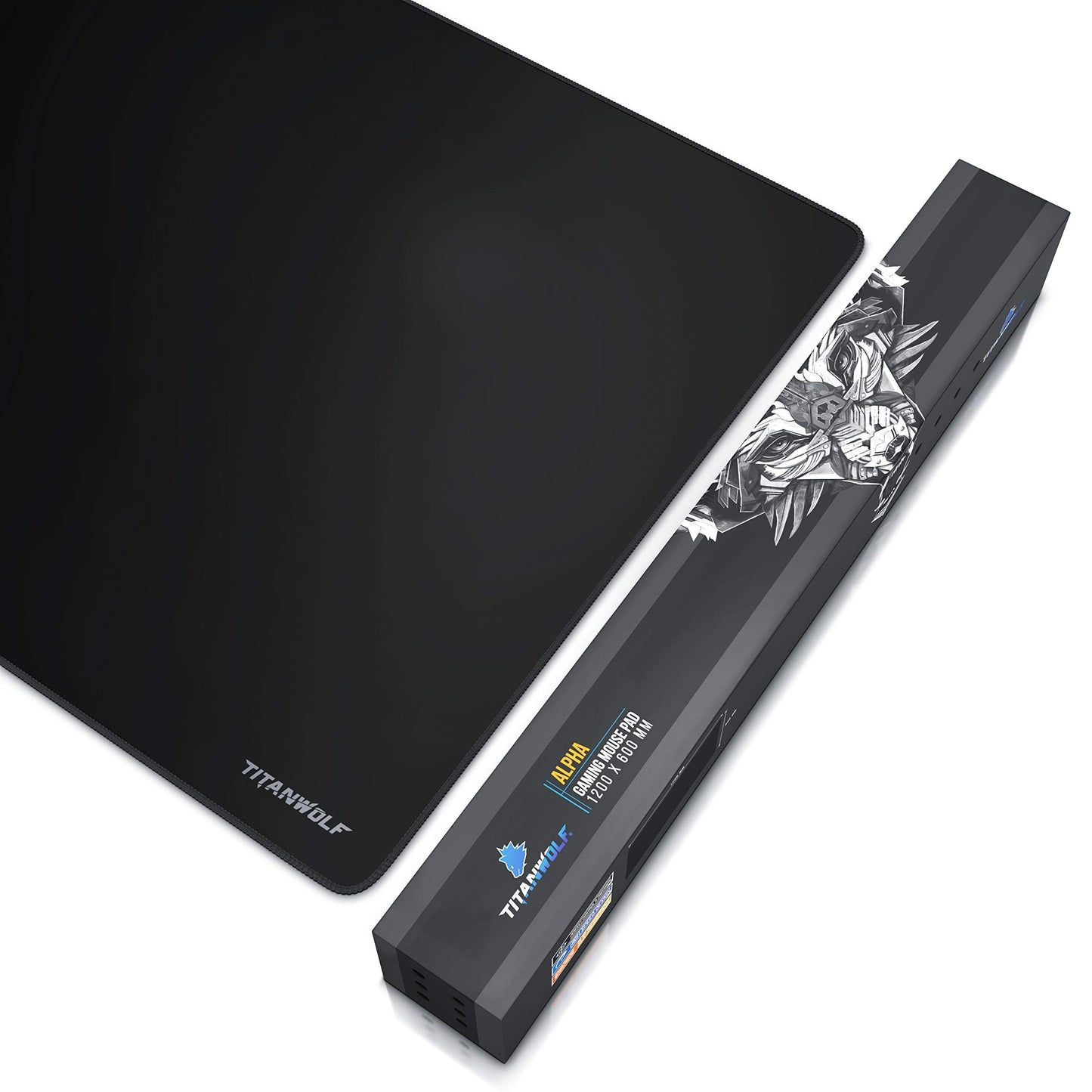 TITANWOLF - Extra Large Gaming Mouse Mat 1200x600mm Oversize - XXL Mouse Pad with motif - Desk Pad XXXL Extended – For Precision and Speed - Non-Slip Rubber Base – For Mouse and Keyboard - Black