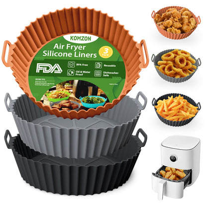 3 Pack Air Fryer Silicone Liners, 8Inch Airfryer Liners, AirFryer Basket Liner, Reusable Food Grade Air Fryers Basket Pots Oven Liner Baking Tray, Air Fryer Silicone Mat Accessories Kitchen