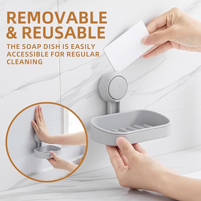LEVERLOC Soap Dish Holder for Shower Suction Cup Wall Mounted Self Draining