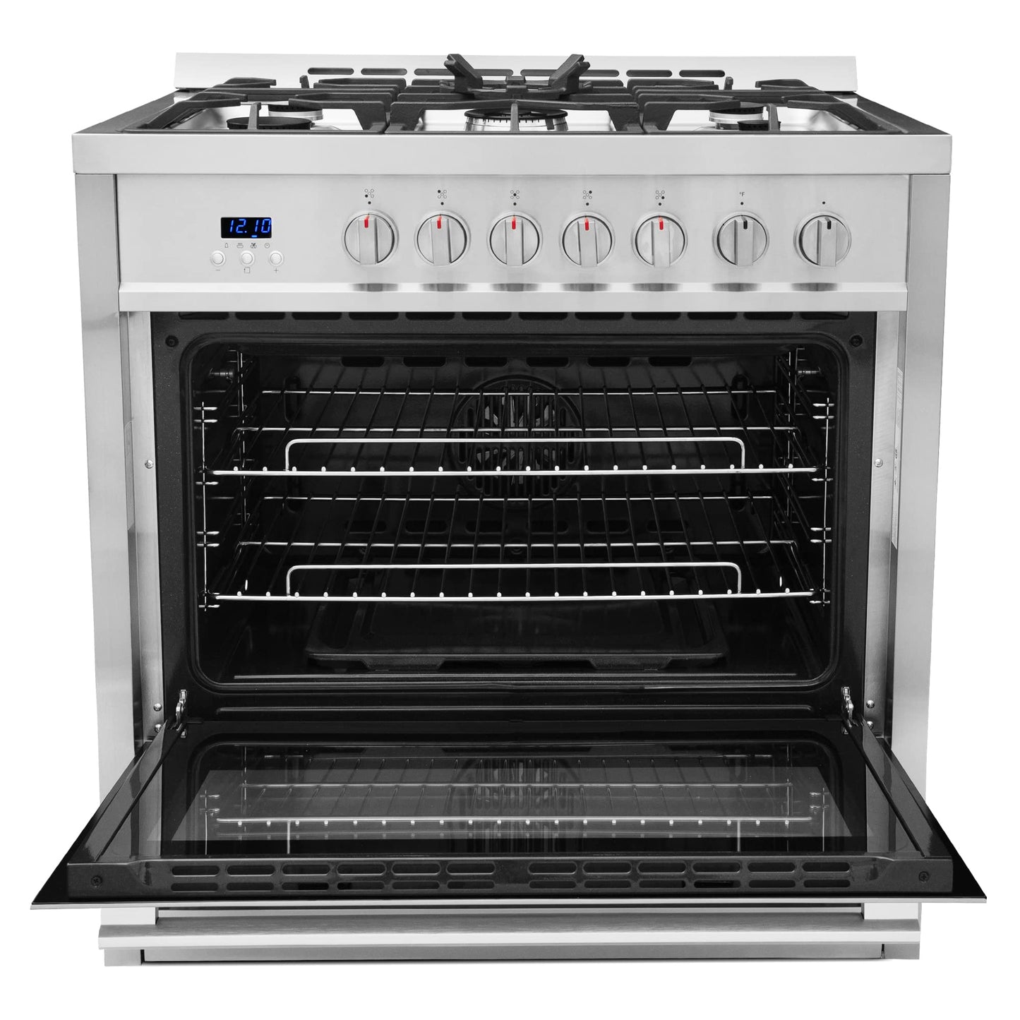 COSMO COS-965AGC 36 in. Gas Range with 5 Burner Cooktop, 3.8 cu. ft. Capacity Rapid Convection Oven with 5 Functions, Heavy Duty Cast Iron Grates in Stainless Steel, 36 inches