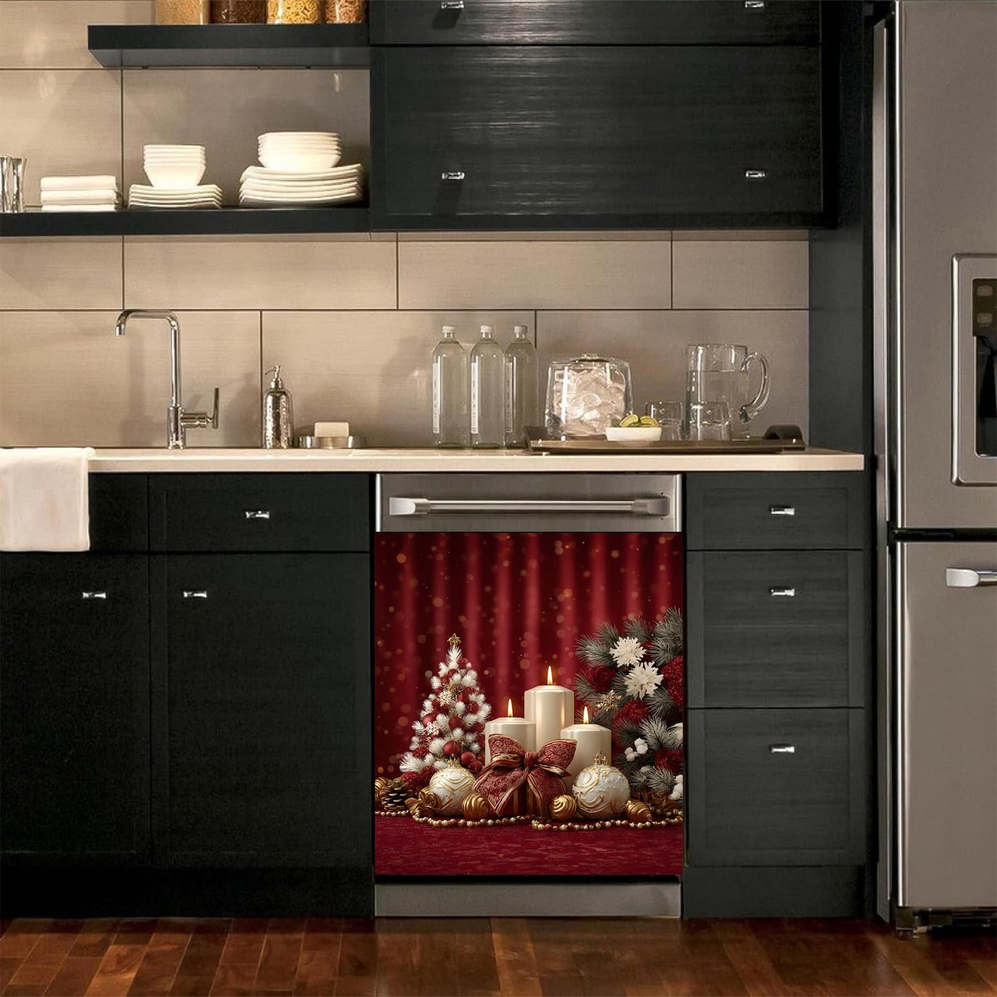 BVBOX Winter Dishwasher Magnet Cover 23"x26", Reusable Magnetic Refrigerator Covers, Dishwasher Magnets Decorative Cover Fridge Door Skin Panel Stickers (Candlelight Christmas)