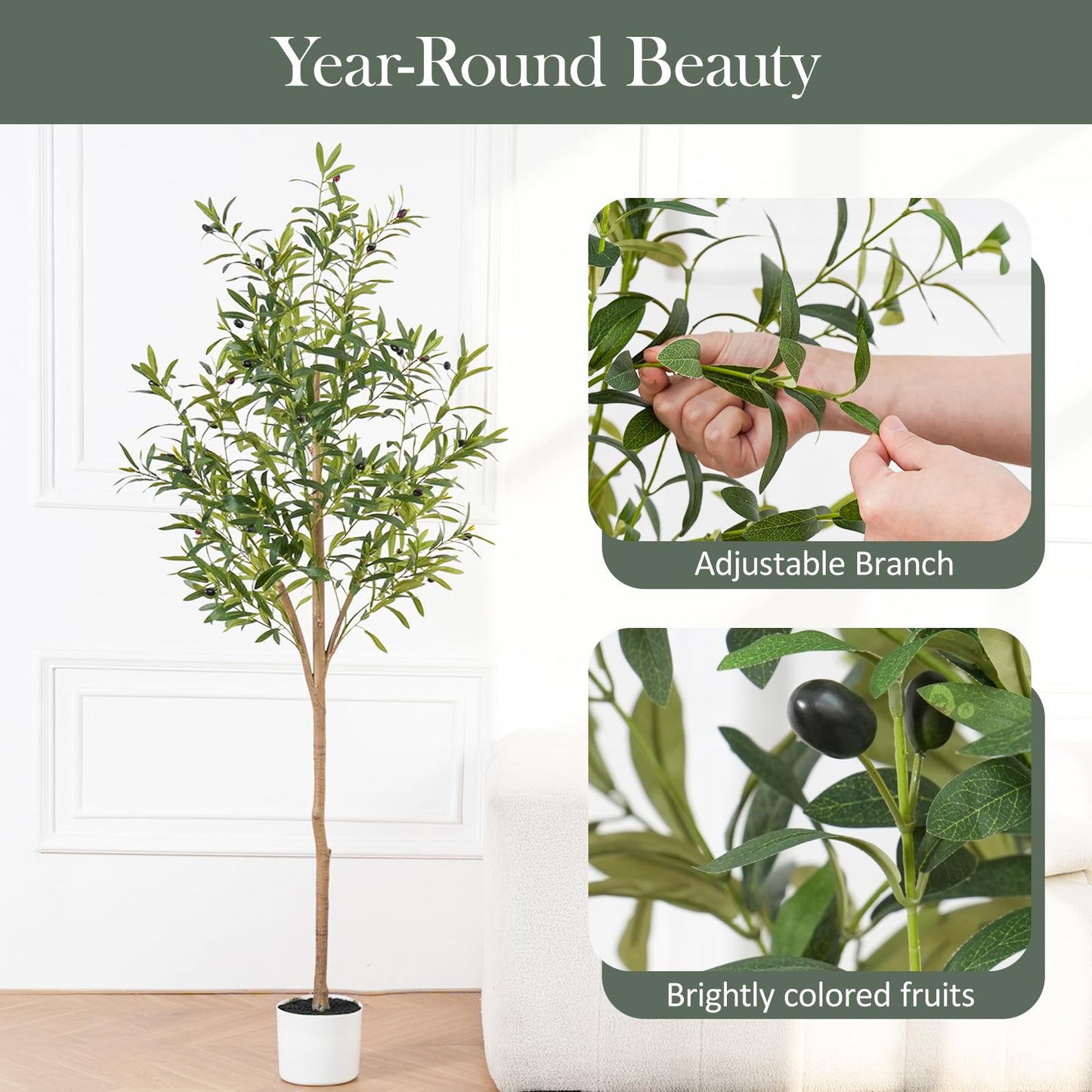 Sillaff Olive Tree 6FT Fake Tree Faux Plants Indoor with Pot Artificial Tree Nearly Natural Olive Branches and Fruits for Living Room Home Office Decorations