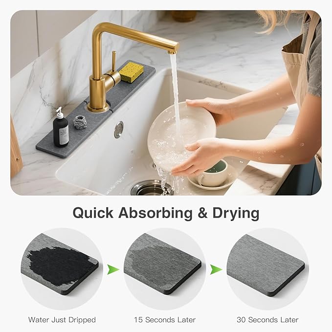 20" x 4" Stone Faucet Mat for Kitchen Sink, Quick Drying Diatomite Sink Tray