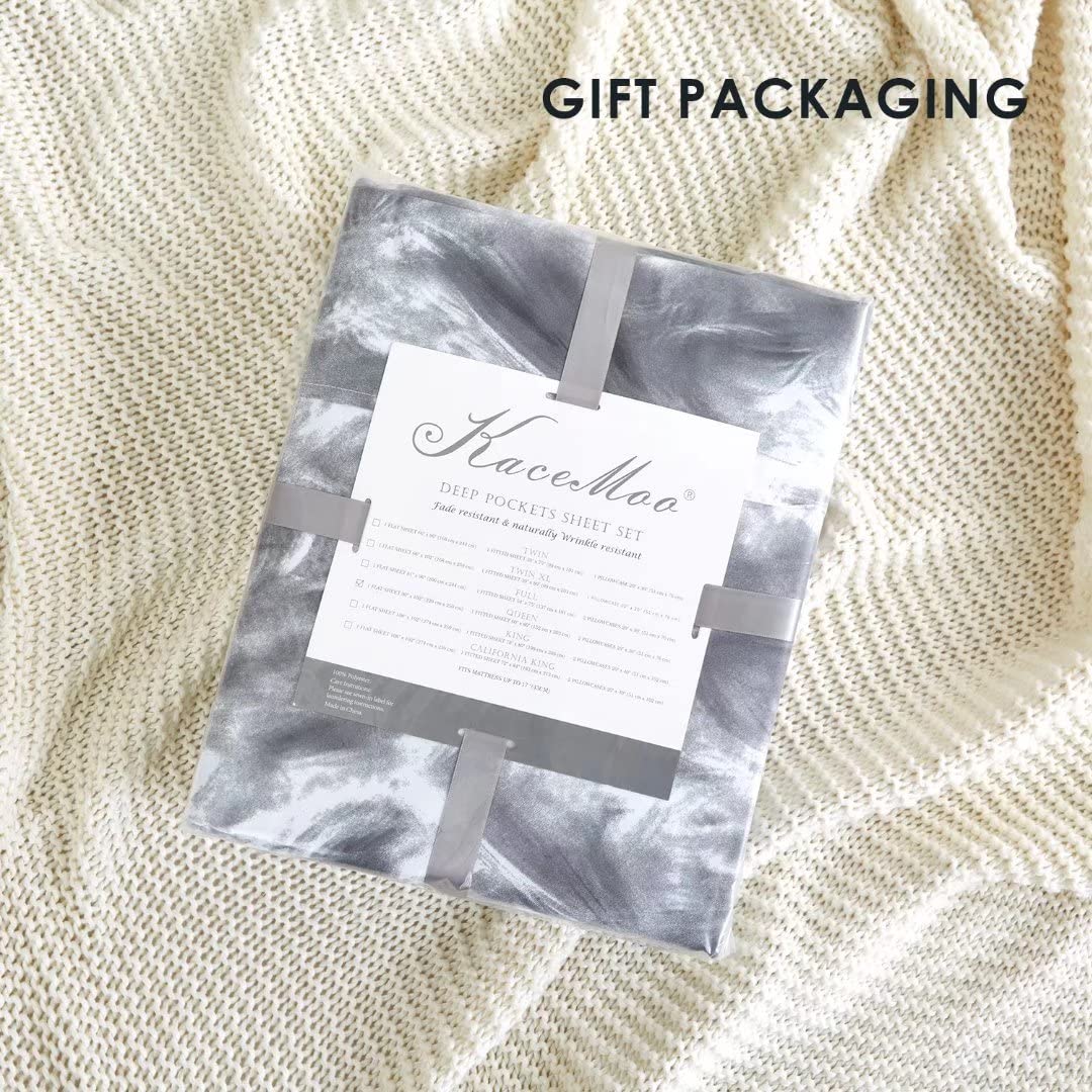 Queen Size Sheets Set 4PC - Soft Cooling 1800 Thread Count Micro Printed Sheet, 8 - 17 Inch Deep Pocket Breathes Better, Hypoallergenic, Wrinkle, Machine Washable Grey Marble Patterned Double Bedding