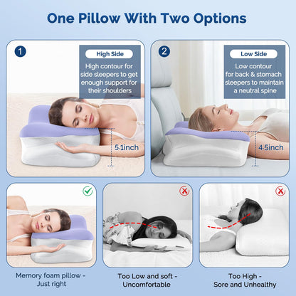 Cervical Neck Pillow, Ergonomic Side Sleeper Pillow for Neck Support, Cooling Memory Foam Pillows for Sleeping, Contour Orthopedic Bed Pillows for Side Back Stomach Sleepers with Removable Pillowcase
