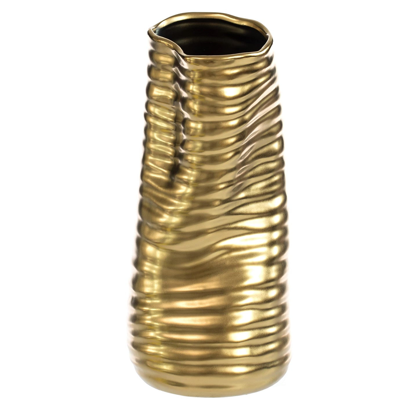 9" H Ceramic Bent Melted Modern Style Sculpture Table Centerpiece Flower Vase, Gold