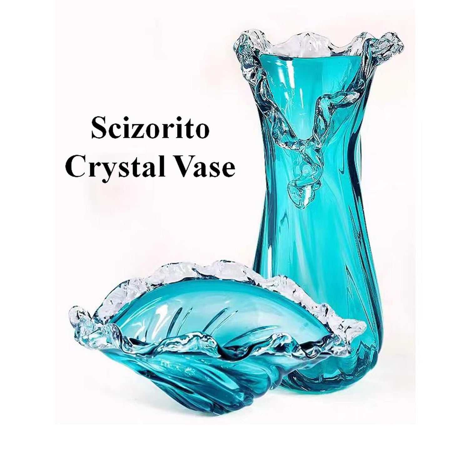 Scizorito Queen Crystal Vase, Light Luxury Style for Home Decor, Centerpiece, Office, Pampas Grass, Dried Flowers, Flowers and Buds (Fruit Tray)