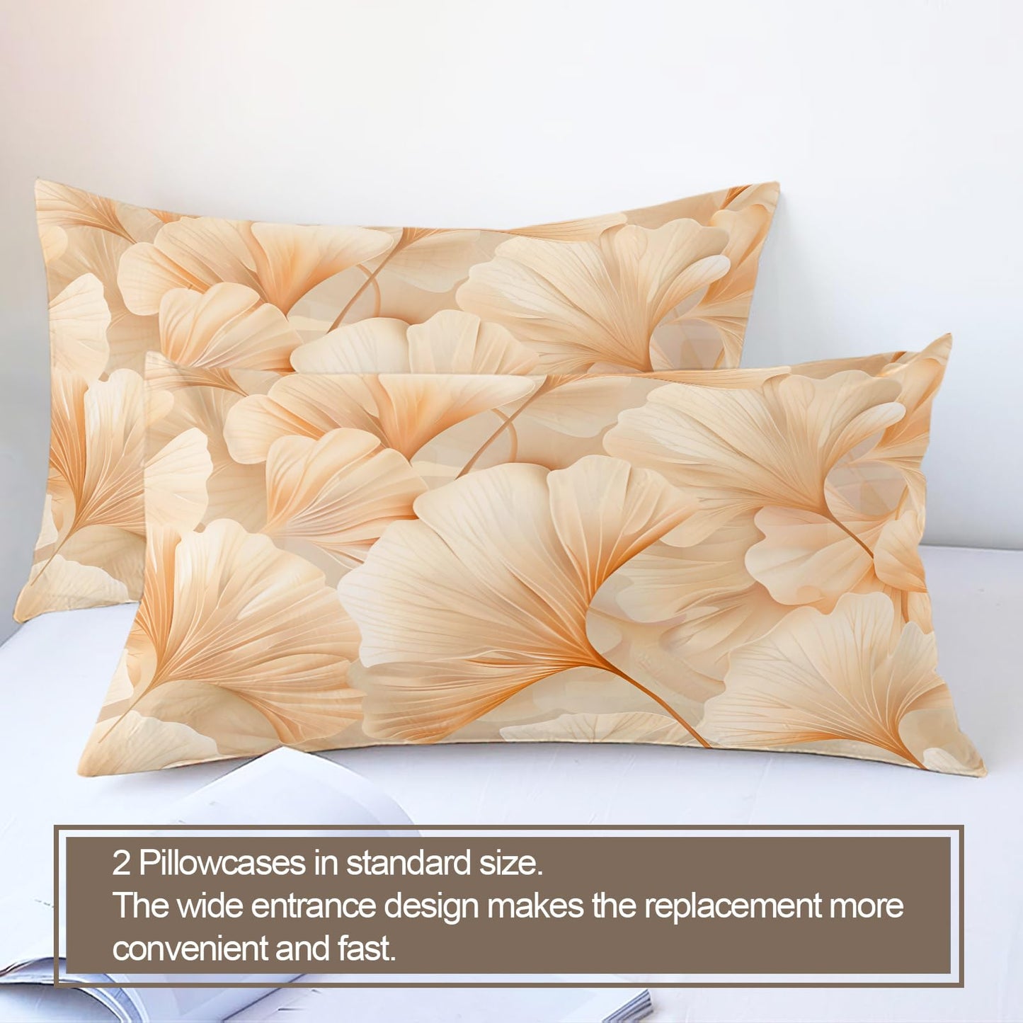 ZAMODE Leaf Duvet Cover Oversized King Size, Luxury Flowers Leaf Comforter Cover 120" x 98" & 2 Pillowcases, Modern Plant Bedding Set with Zipper Ties