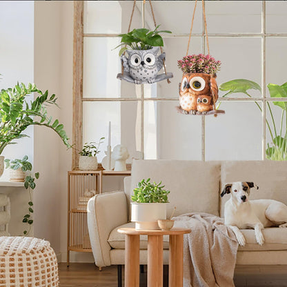 Swing Owl Hanging Planters for Indoor Plants, Cute Small Succulent Pots with Drainage Hole, Unique Resin Plant Hangers Outdoor, Hanging Plant Holder for String Of Pearls, Gift Ideas for Mother