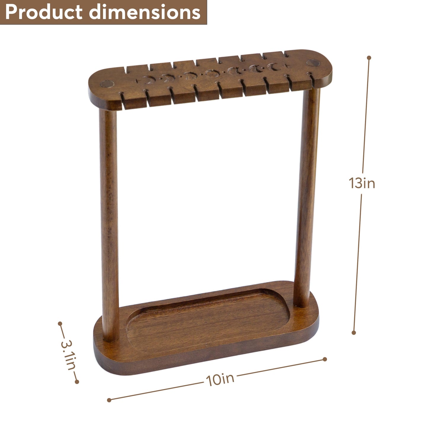 Kihomi Pendulum Display Stand with Tray - Wooden Necklace Stand, Crystal holder for 17 Pendulums and Pendants - Aesthetic Witchy Decor, Witchcraft and Wiccan Supplies for Your Spiritual Space (Brown)