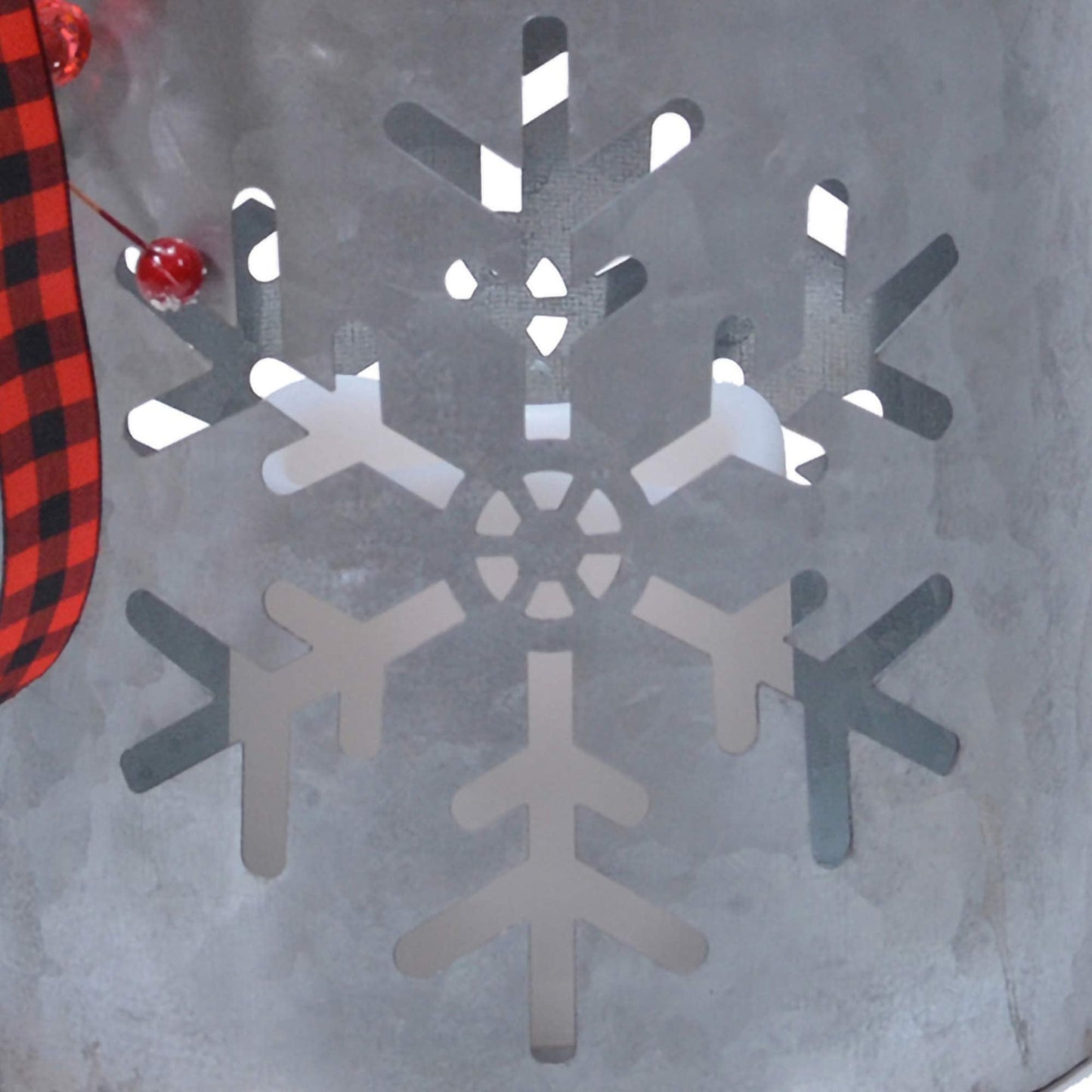Snowflake Silver Tone 7 x 5 Galvanized Iron Holiday LED Pillar Candle Lantern
