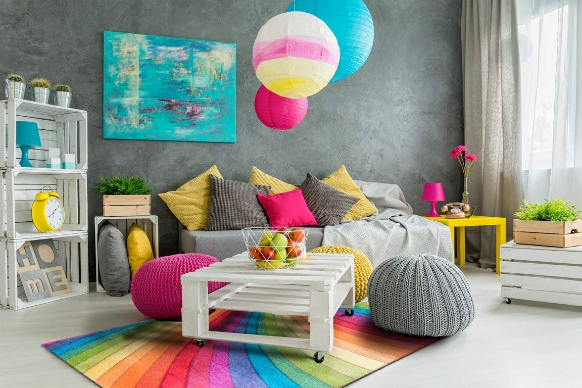 SrS Rugs® Candy Rainbow Rug - for Living Room, Lounge, Hallway, Kids Room, Playroom, Nursery - Boys & Girls - Hippy - Pride - Brighten Your Home (Rainbow, 67cm x 120cm)
