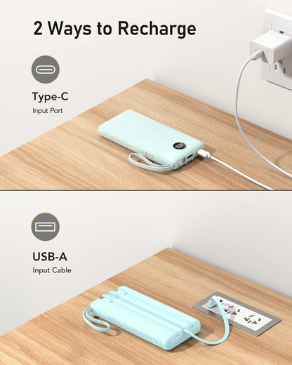 VEEKTOMX Portable Charger Built-in Cables, Power Bank for iPhone, Fast Charge USB C Battery Pack Travel Essentials Powerbank Compatible with iPhone 17/16/15/14, Samsung S25/24