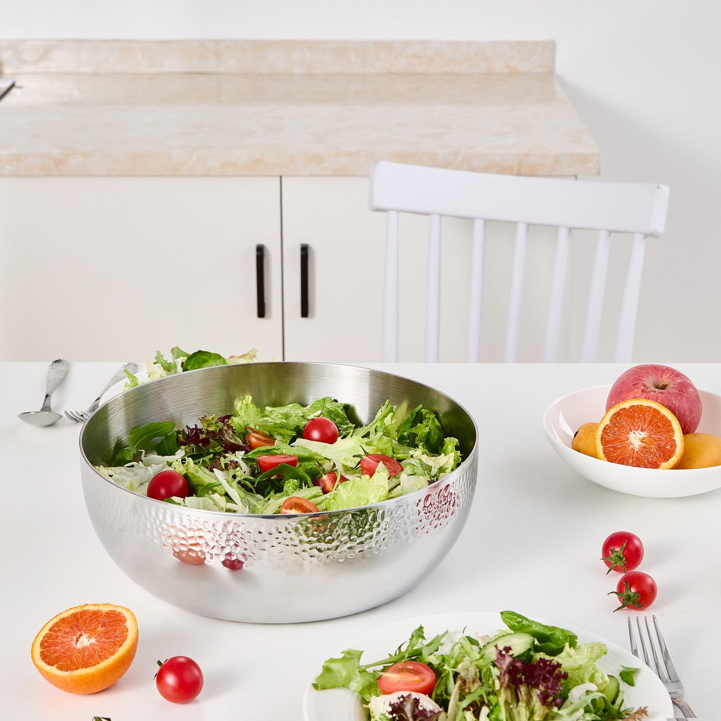 Brightalk 150oz Stainless Steel Hammered Salad Bowl, Large Fruit Popcorn Serving Bowl