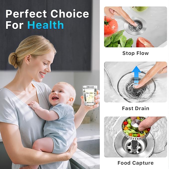 1S-Install Upgraded Kitchen Sink Strainer & Stopper – Pop-Up Fast Drain