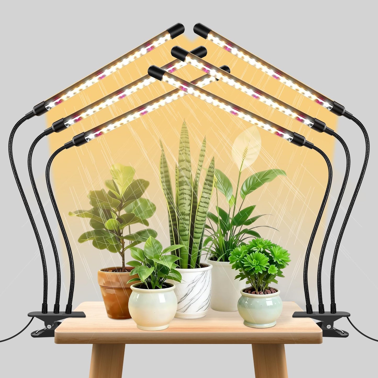 SDOVUERC 3head Plant Lights, 2Pack Grow Lights for Seed Starting, Full Spectrum Growing Lamps with Clip for Indoor Plants, Auto ON & Off Timer 3/9/12H, 3 Switch Modes, 10-Level Dimmable Brightness
