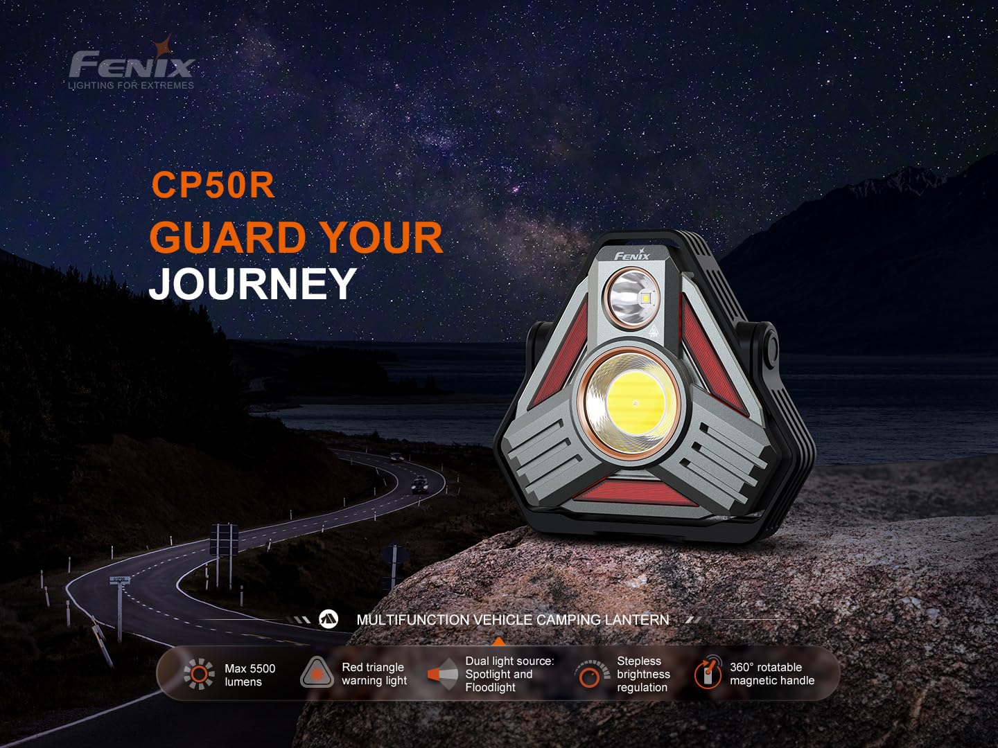 Fenix CP50R Rechargeable Lantern/Worklight/Flashlight/Camping/Emergency/Road-Side Light, 5500 Lumen Spot/Floodlight, Multi-Color Temperature w/ EdisonBright Acc case