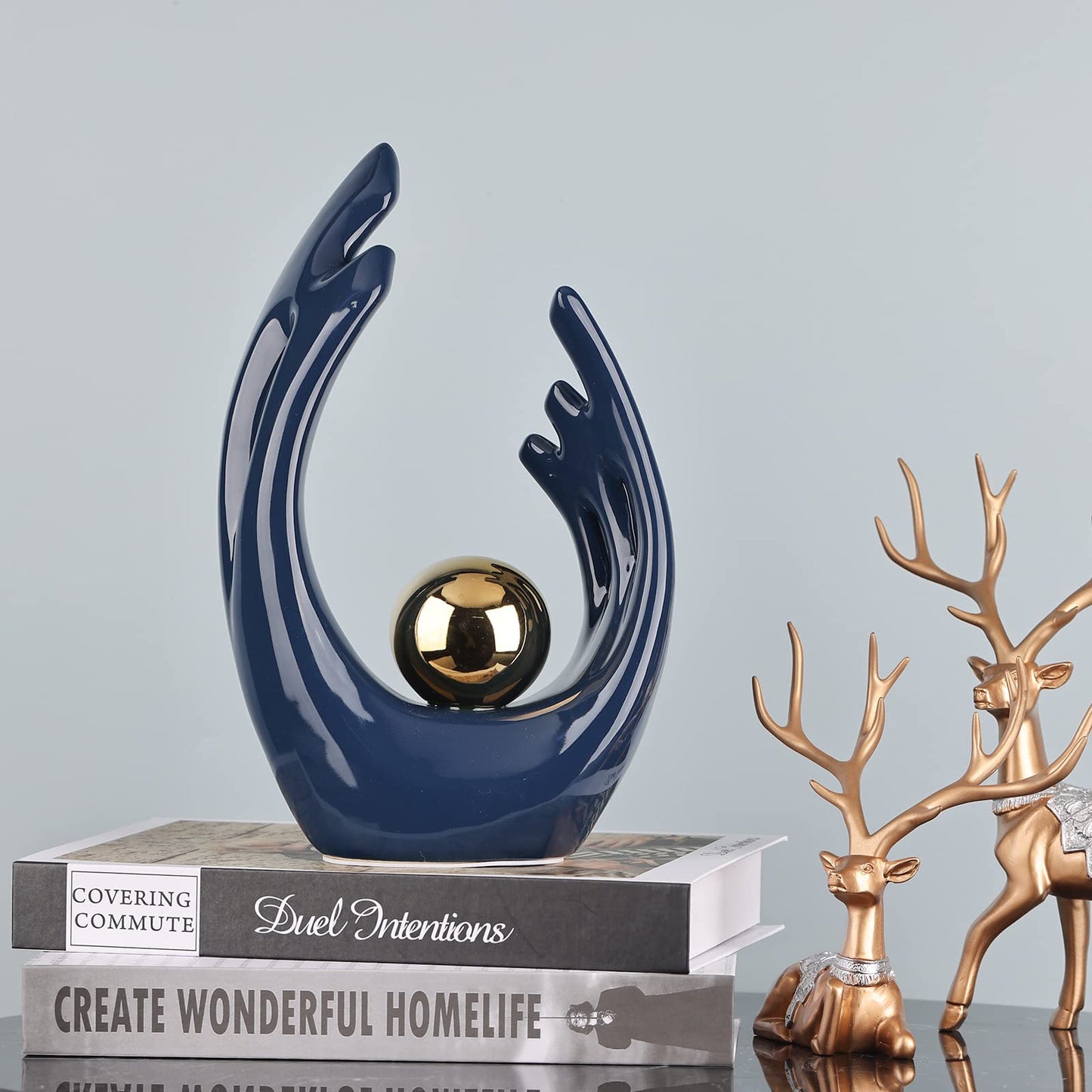 12" H Navy Blue Aesthetic Room Decor Accent, TV Stand Funky Table Centerpiece, Abstract Art Ceramic Statue and Sculpture, Blue Decor for Living Room, Bookshelf Decorative Objects, Shelf Decorative