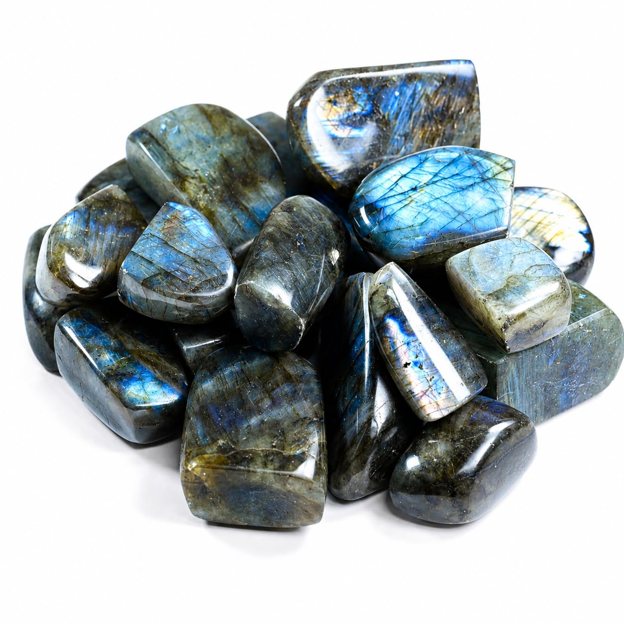 Wemeki 5-8PCS Natural Labradorite Stone, Polished Blue Labradorite Crystal Stone, Healing Crystal Labradorite Gemstone for Home Decor, Meditation, Crystal Collection (0.88LB)