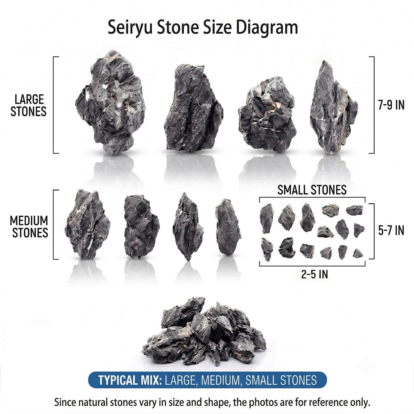 HAELFMRI Seiryu Rocks 11lb Dragon Stone for Aquarium, Natural Rocks for Fish Tank Landscaping, Decorative Hardscape Stones for Freshwater Prawn, Reptile Terrariums and Amphibian Enclosures (3-7 Inch)
