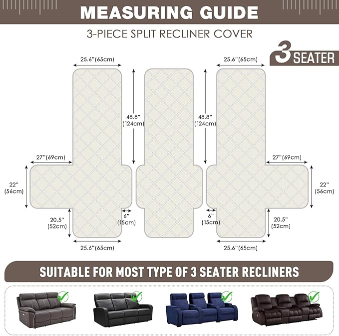 TAOCOCO 100% Waterproof Recliner Sofa Cover, Non Slip Split Couch Covers