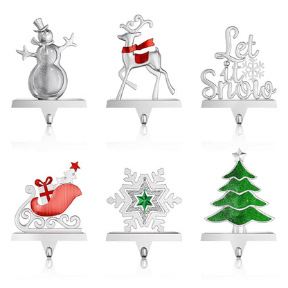 Homyplaza Christmas Stocking Holders for Mantle Weighted Metal Stocking Hangers Hooks for Fireplace Christmas Decorations (Set of 6)