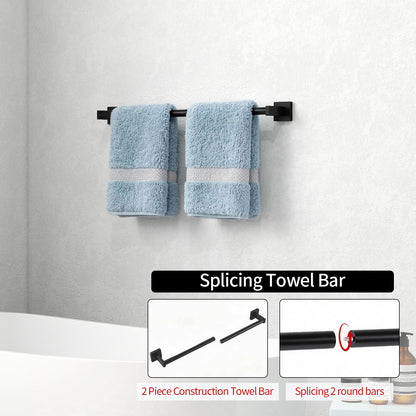 MKO Towel Bar for Bathroom, 24" Hand Towel Holder Rod with Metal, Black Towel Racks for Bathroom Hanger Wall Mounted for Home Essentials, 2 Pack